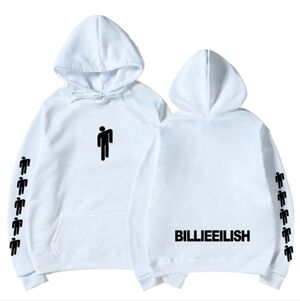 White Billie Eilish Hoodie with Black Graphics Fleece Lined Size Large New
